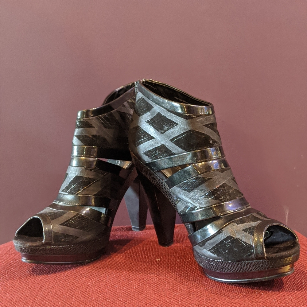 Fergie "Thief" Bandage Leather, Double Platform, Open Toe Booties, Goth